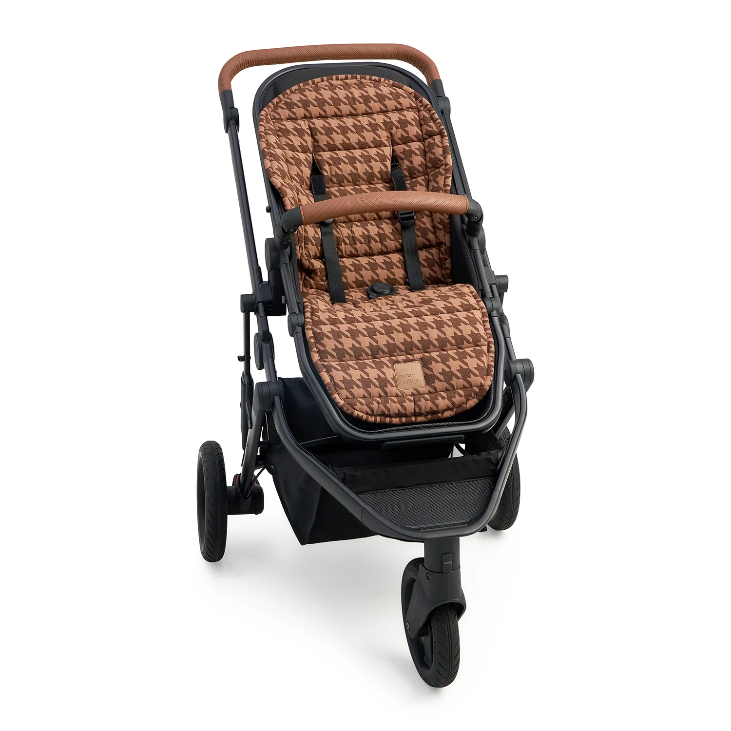 Cocoa Houndstooth Universal Linen Pram Liner - Image 2