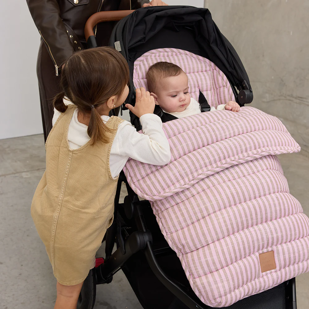 Mocha Stripe Linen Pram Cosy - Image 3
