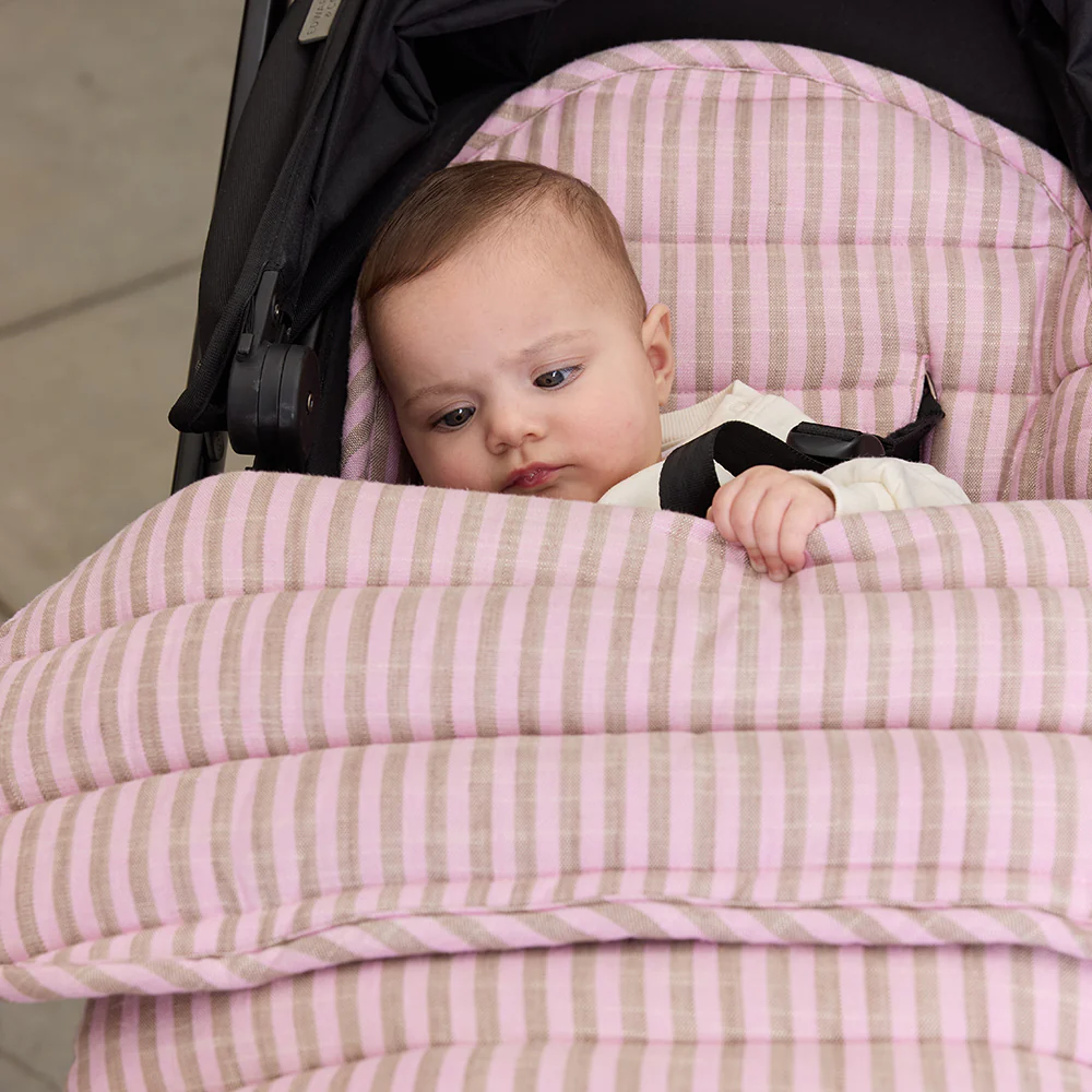 Mocha Stripe Linen Pram Cosy - Image 5