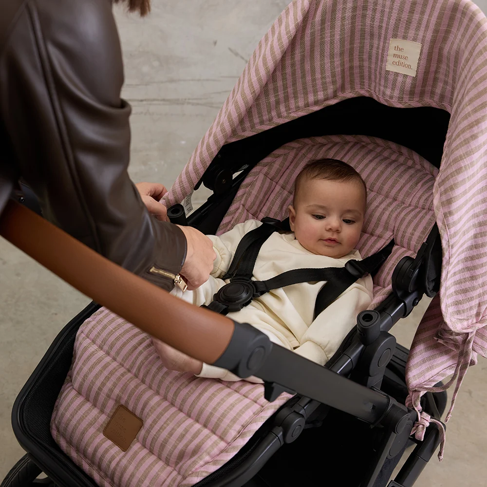 Mocha Stripe Universal Linen Pram Liner - Image 4