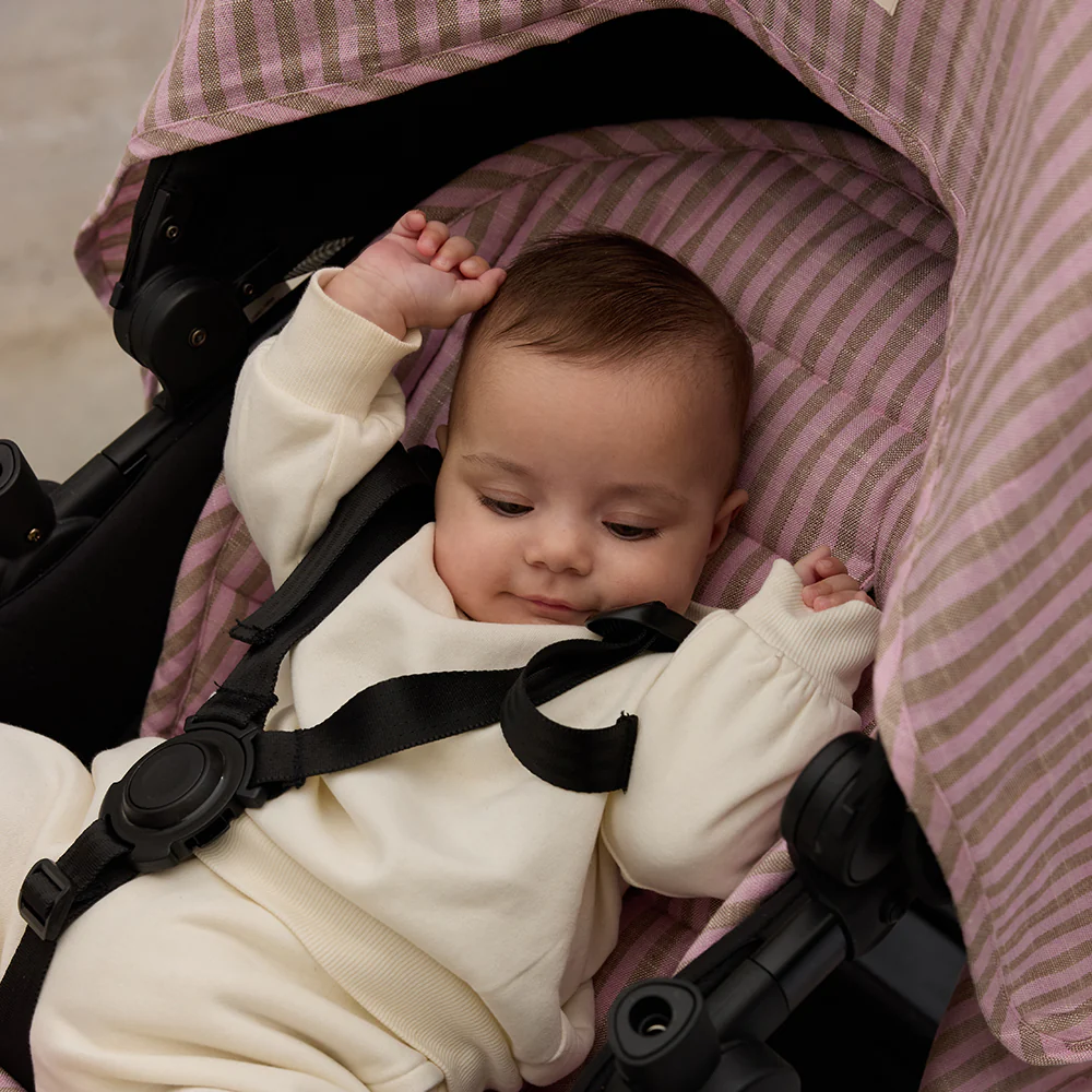 Mocha Stripe Universal Linen Pram Liner - Image 6