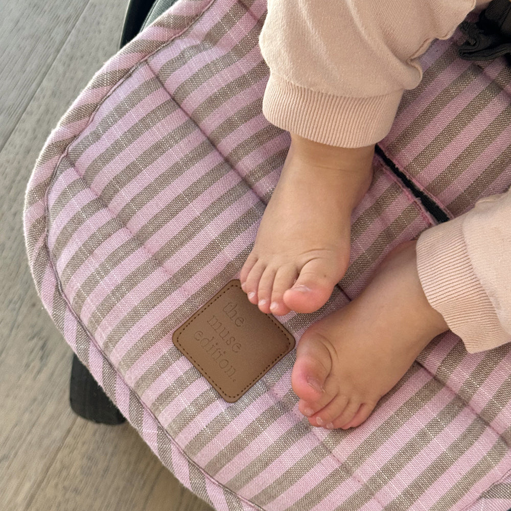 Mocha Stripe Universal Linen Pram Liner - Image 7