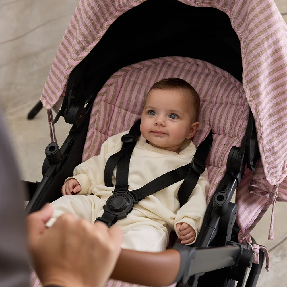 Mocha Stripe Universal Linen Pram Liner - Image 8
