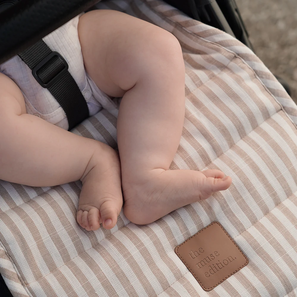 Natural Stripe Universal Linen Pram Liner - Image 3