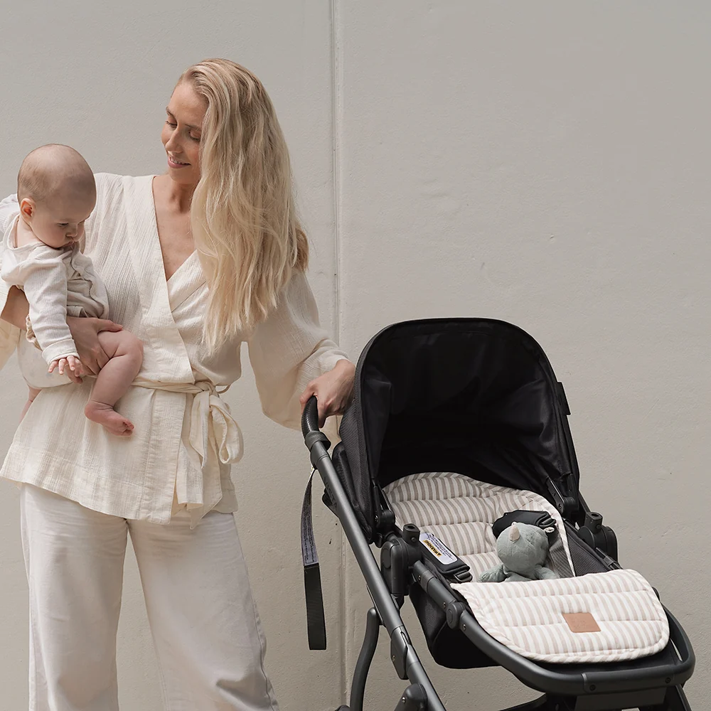 Natural Stripe Universal Linen Pram Liner - Image 4