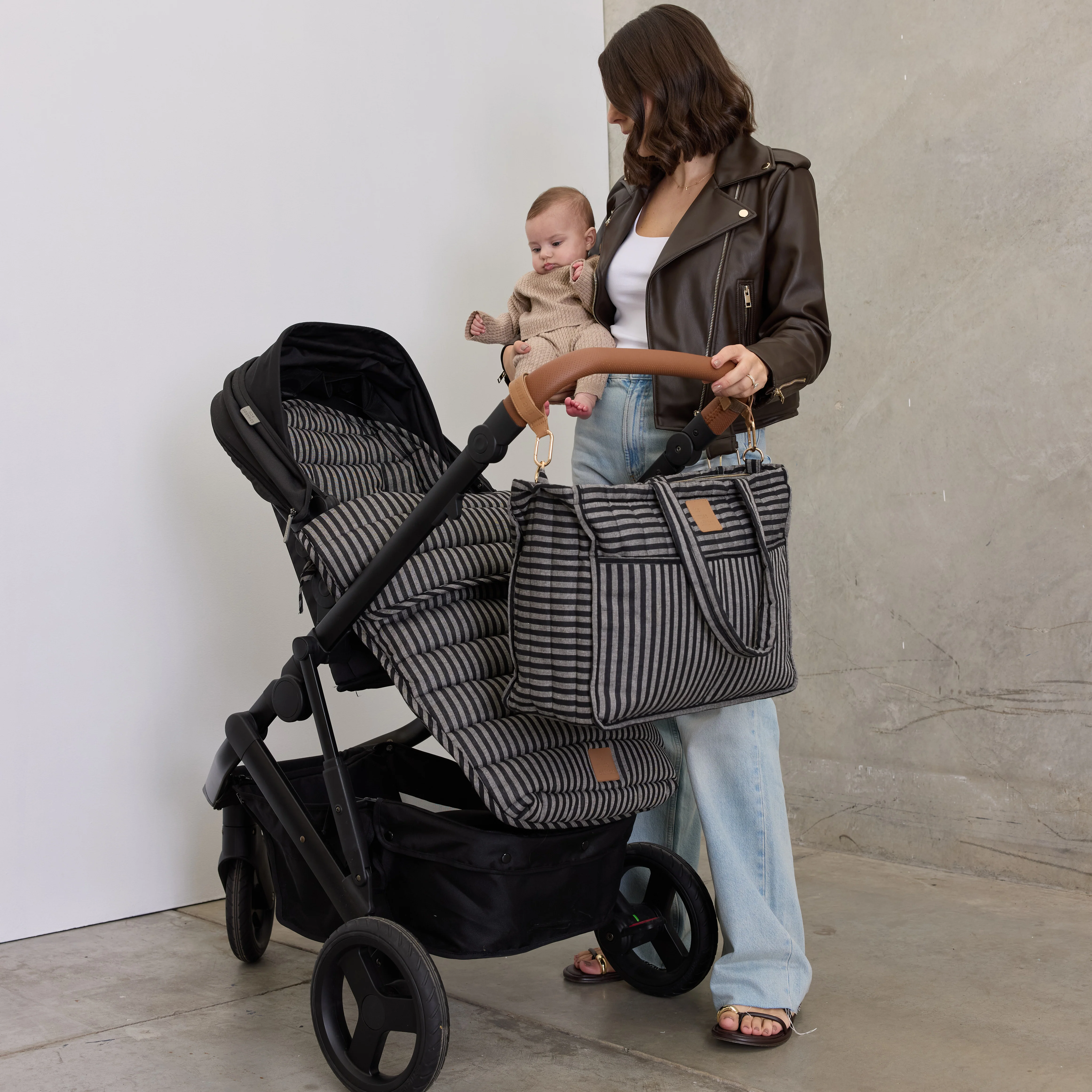 Noir Stripe Linen Pram Cosy - Image 4