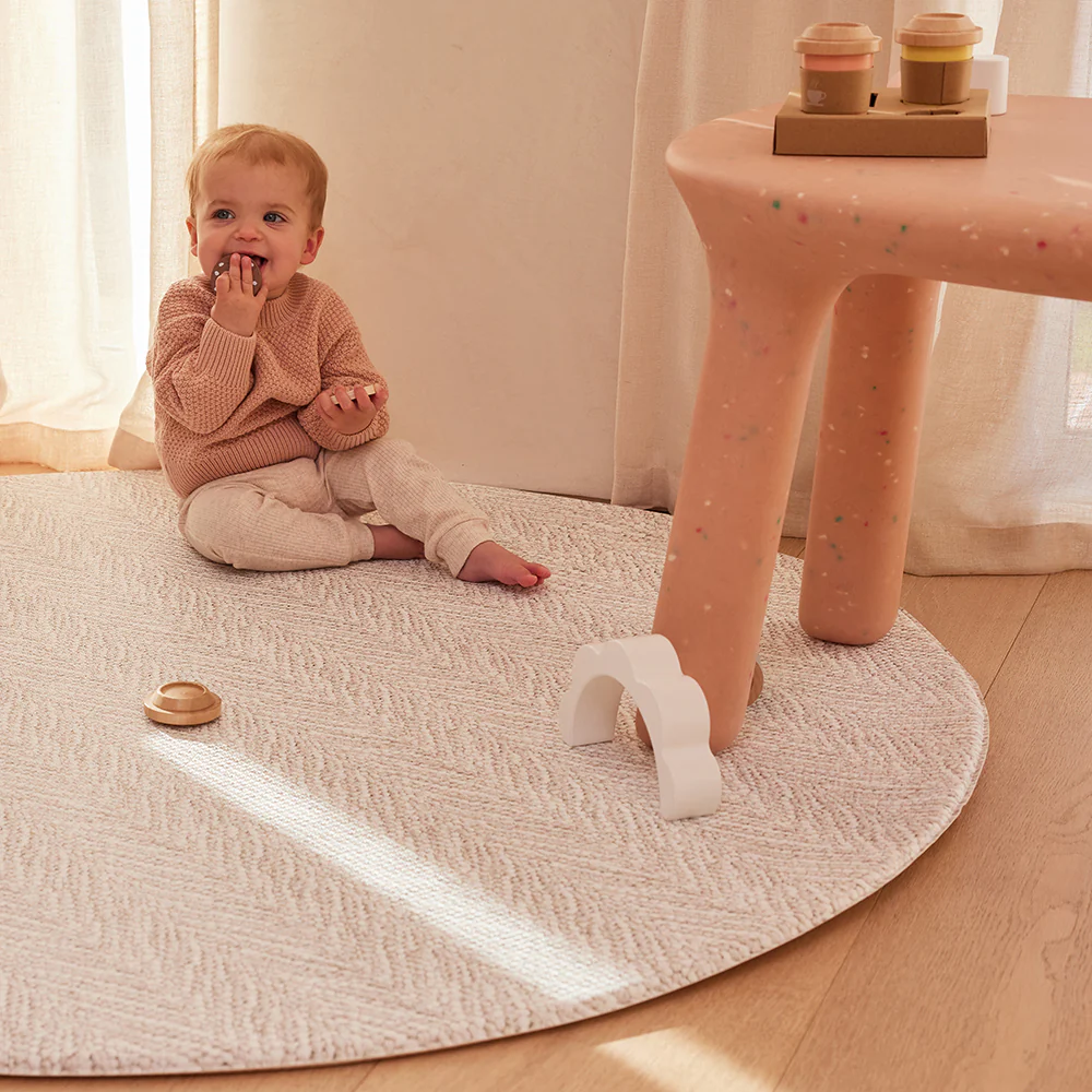 Round Foam Play Mat - Travertine/Herringbone - Image 3