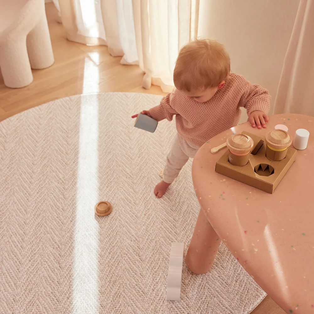 Round Foam Play Mat - Travertine/Herringbone - Image 5